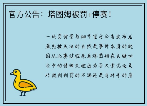 官方公告：塔图姆被罚+停赛！